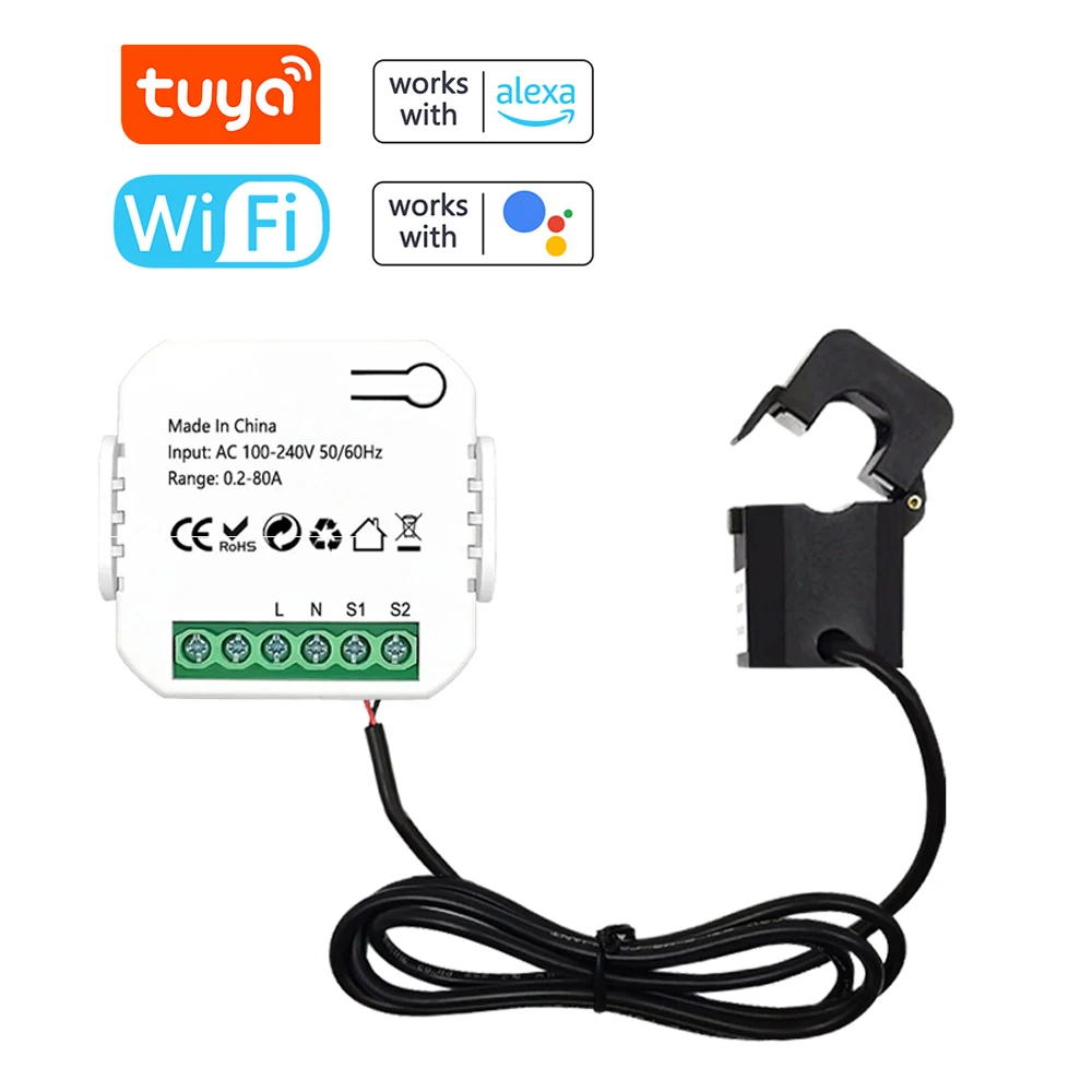 

Tuya WiFi ZigBee Energy Meter 80A Current Transformer Clamp KWh Power Monitor Electricity For Alexa Google Home Voice Control