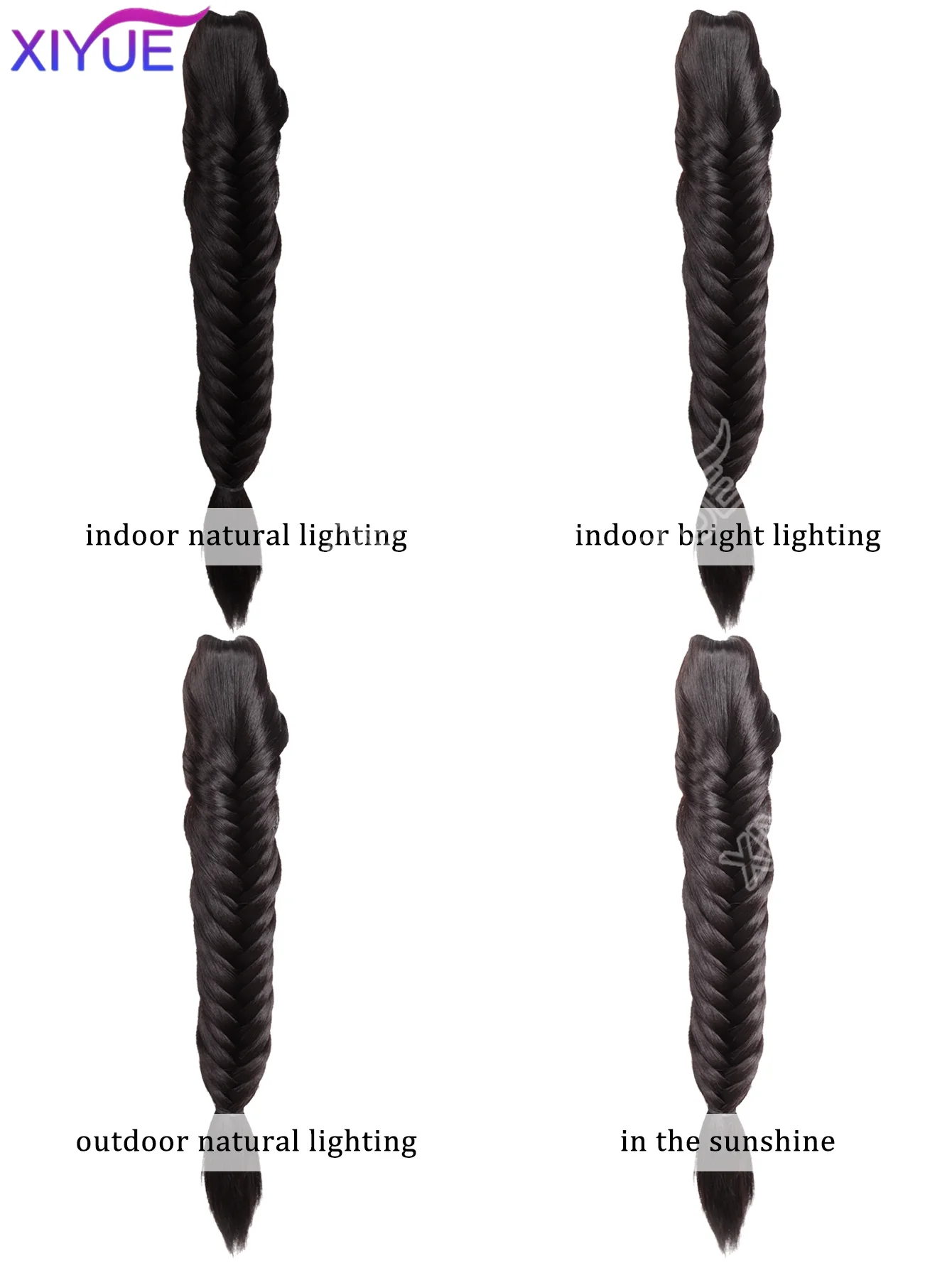 XIYUE 브라운 블랙 40cm 피쉬본 브레이드 포니테일 익스텐션 합성 가발 일상 및 코스프레용 클립온 드로스트링 포니테일