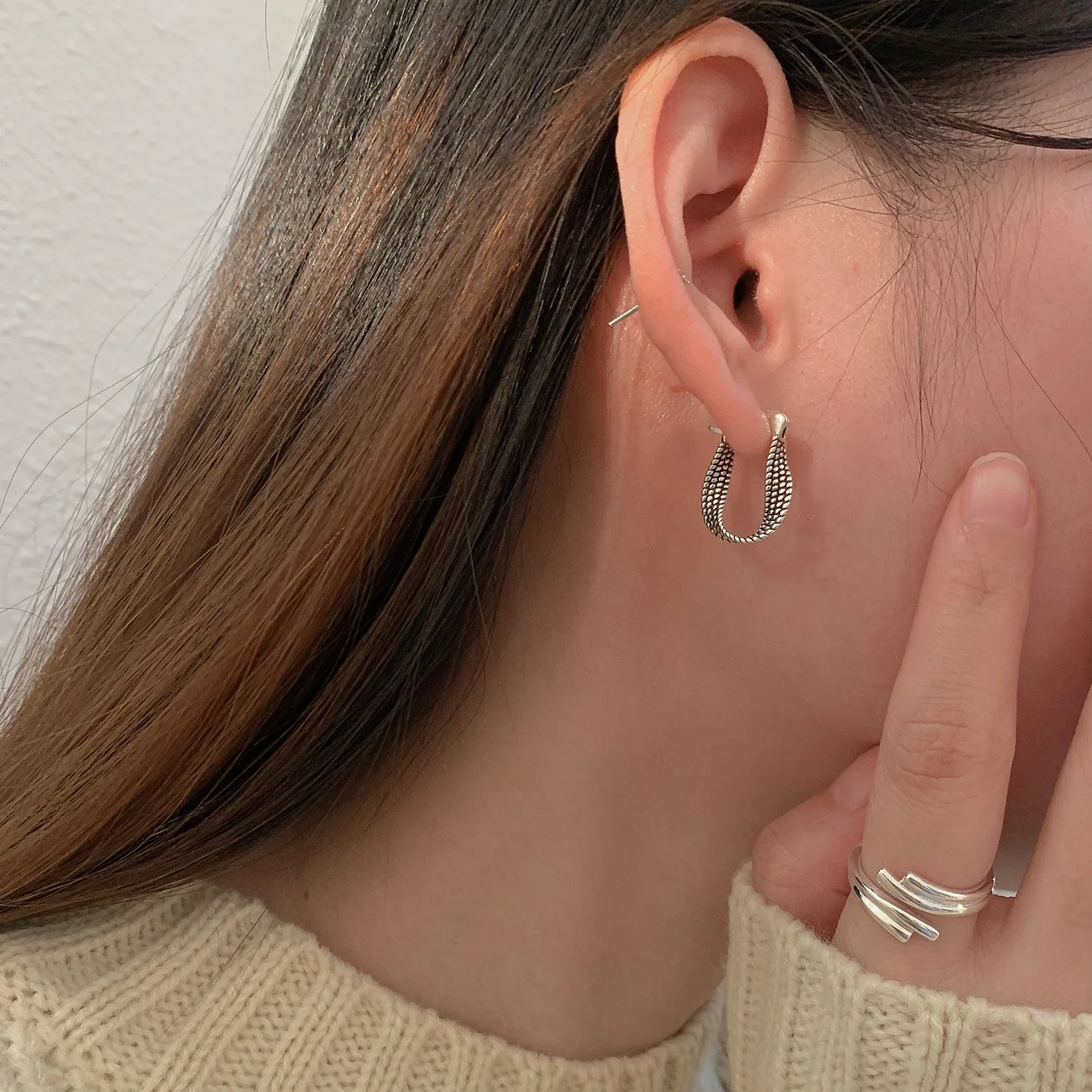 929 Korean|korean Fashion 929 Silver Geometric Hoop Earrings
