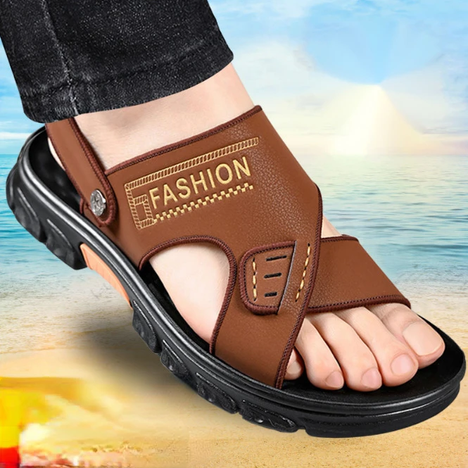 

Men's sandals 2023 new summer soft leather soft sole non-slip beach shoes