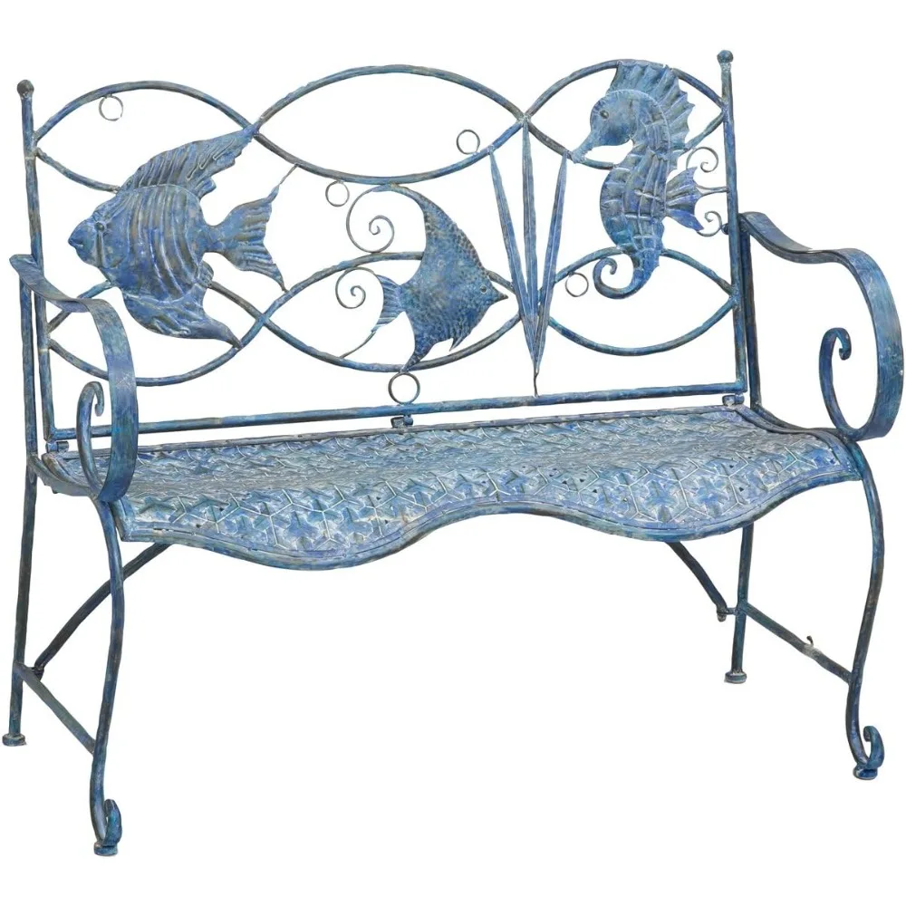 

Steel Blue Outdoor Bench Holds Up to 440 lbs, Furniture for Lawn, Garden, Patio, Porch, Park Deck, Coastal, Nautical,Beach,Decor