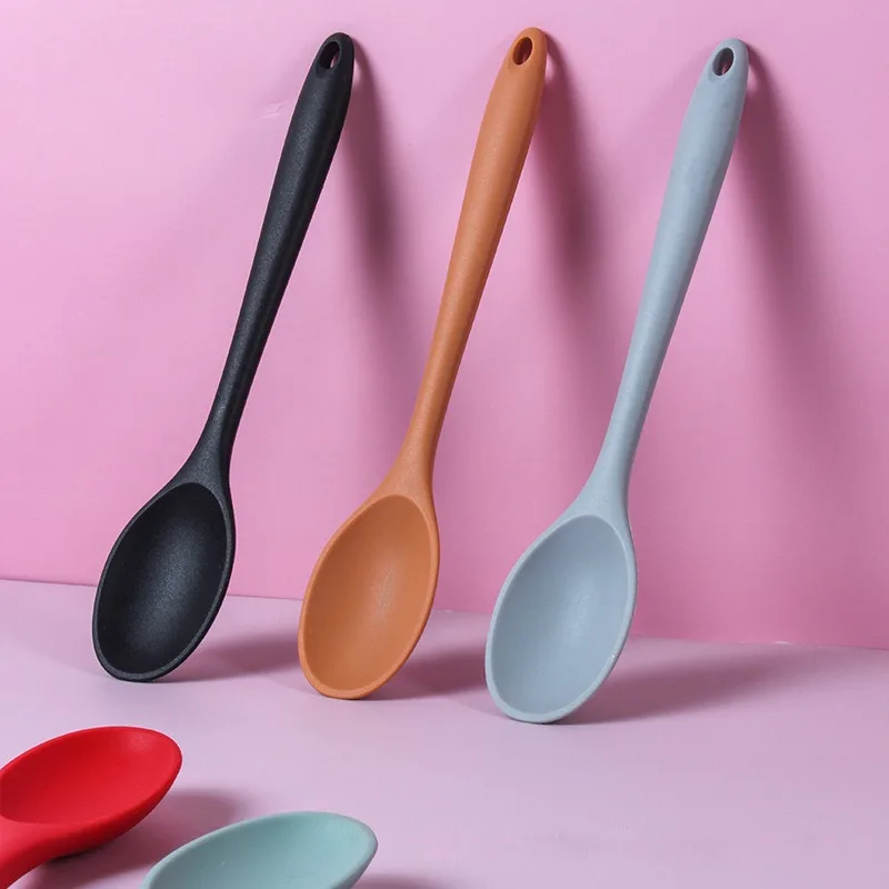 Silicone Spoon Long Handle Kids Mixing Soup Spoon Non-stick Stirring Serving Scoop Cooking Utensils Ladle Kitchen Accessories
