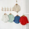 Baby Solid Color Romper Infant Boys Girls Baby Lapel Bodysuit Cotton Soft Jumpsuit 0-24 Months 5