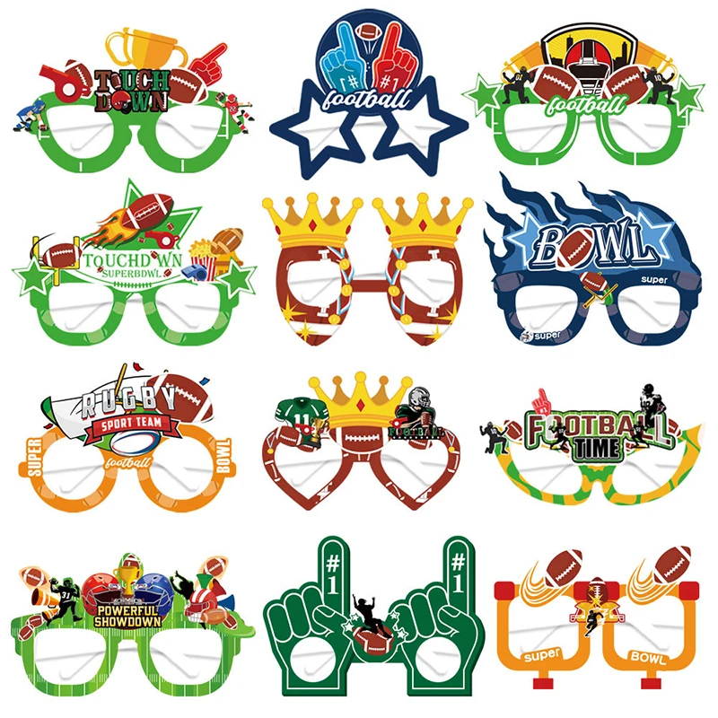 12Pcs New Super Bowl Paper Glasses Children Adult Scene Football Decoration Photo Props Party Supplies