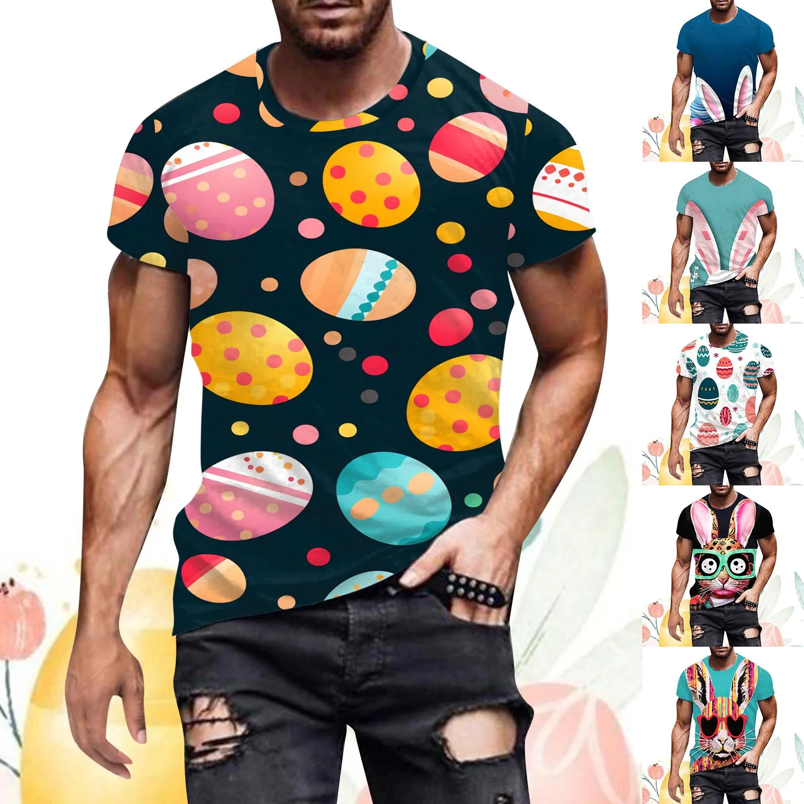 

Mens Digital 3D Printed T Shirt Short Sleeved Shirt Top Lapel T Shirt for Man