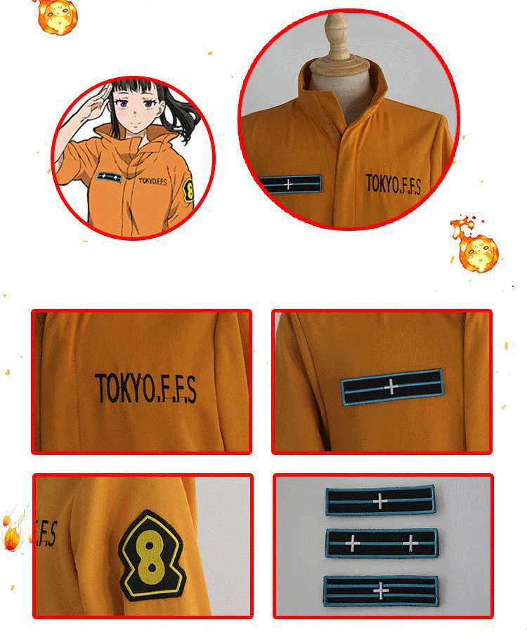 Anime Fire Force Shinra Kusakabe Cosplay Costume Jumpsuit Arthur Boyle Man Orange Team Uniform Suit