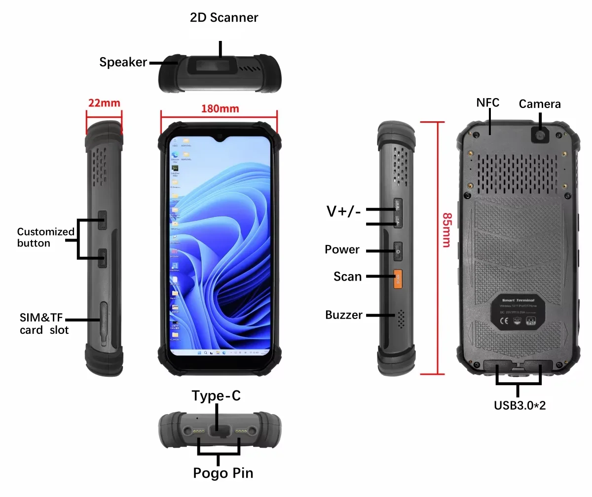 바코드 스캔을 위한 4G 네트워크 휴대용 단말기를 갖춘 Windows 11 산업용 PDA 6.5인치 견고한 태블릿 PC