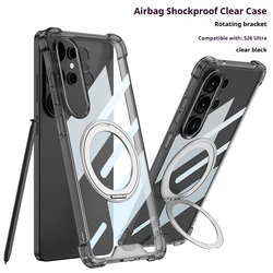 Ultra Shockproof Clear Phone Case with Airbag Corners - Magnetic Holder Compatible - Galaxy S26 Ultra (Clear Black)