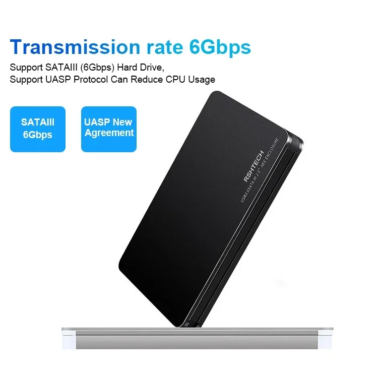 RSHTECH Portable HDD/SSD Enclosure Hard Disk Enclosure with UASP Protocol USB 3.0 2.5 Inch SATA Hard Drive Enclosure