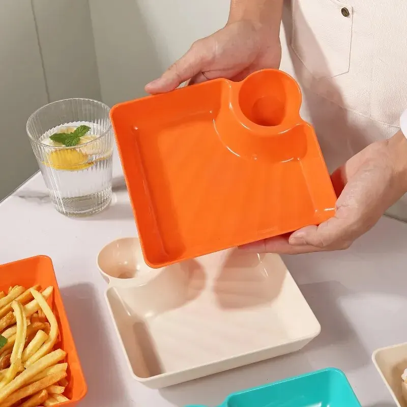 Snack Dish Multi-purpose French Fries Ketchup Holder Dumpling Plate With Vinegar Plate 2-Grid Spices Dish Dumplings Dessert