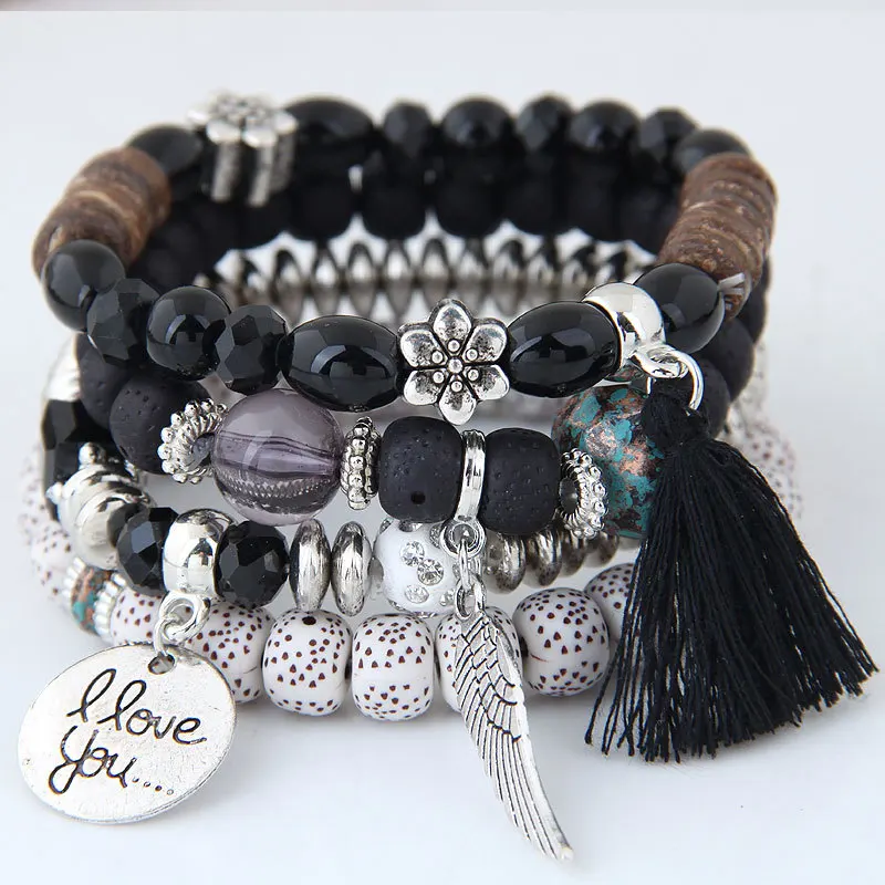 Bracelet Jewelry Bohemian Charm Beads Wrap Bracelets for Women Boho Flower Leaf Tassel