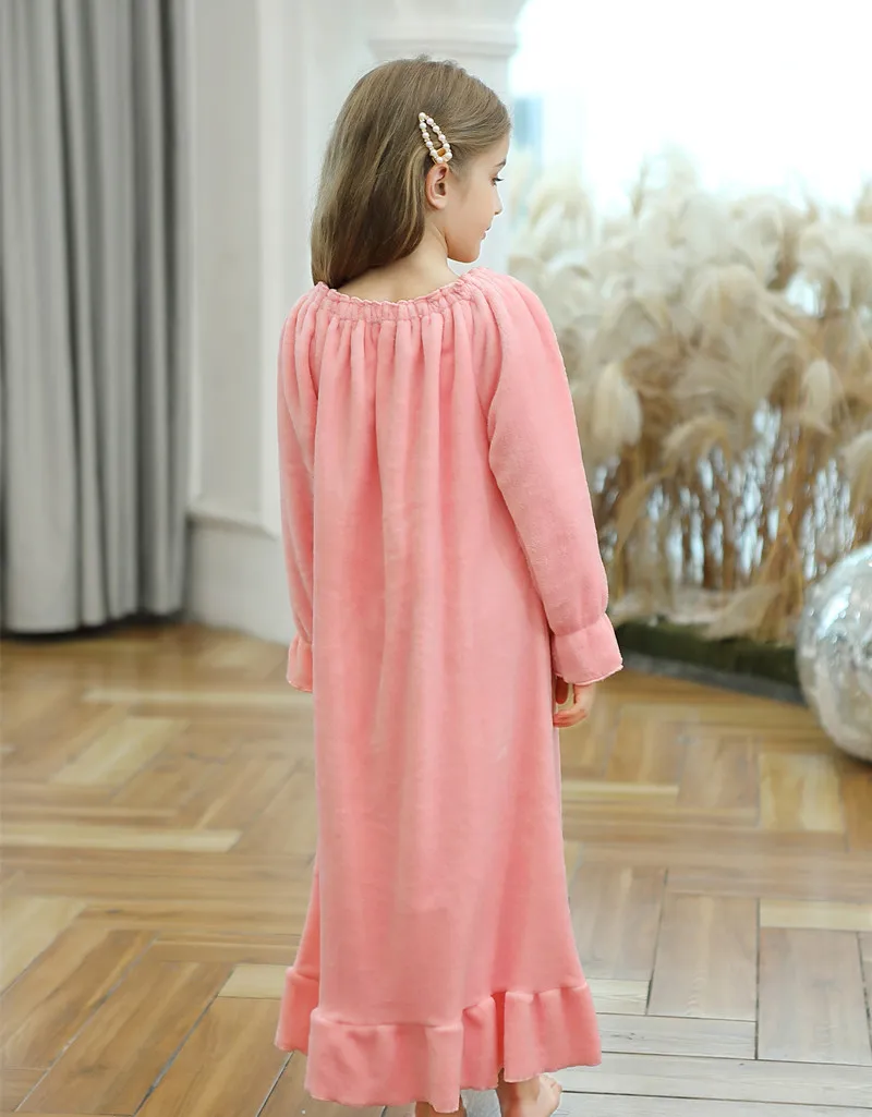 Girls Sleepwear Kids Nightgown Nightdress Pajamas for Children's Flannel Double Fleece Long Princess Autumn Winter