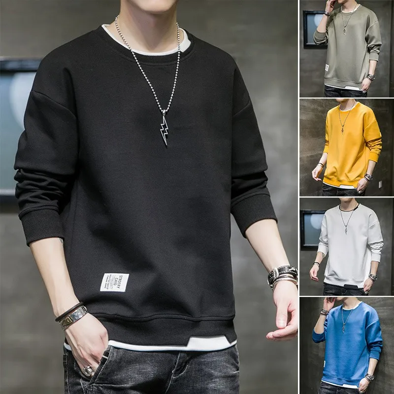 

Men's Sweater 2023 Spring and Autumn New Men's Round Neck Pullover Loose Sweater Fake Two Piece Top Trendy Long Sleeve T-shirt