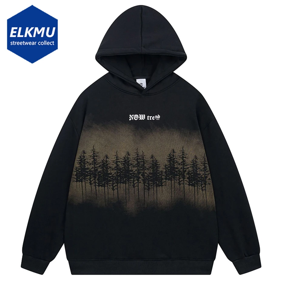

Vintage Hoodie Tree Graphic Printed Men Harajuku Oversized Streetwear Hoodies Black Beige Loose Pullover Sweatshirt