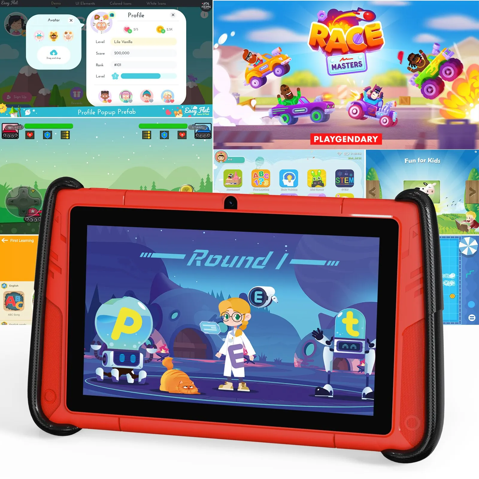 PRITOM 7" Android 12 Tablet for Children, 4GB RAM 64GB ROM, Kids Software Pre-Installed, WiFi, with Cool Sports Car Shape Case 5