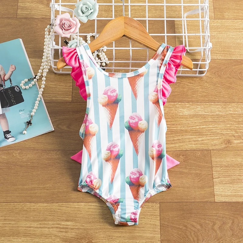 Toddler Girls Swimsuit For Kids 1-4 Year Striped Swimwear Swimming Children Backless Bikini Newborn Baby One Piece Bathing Suit - 6