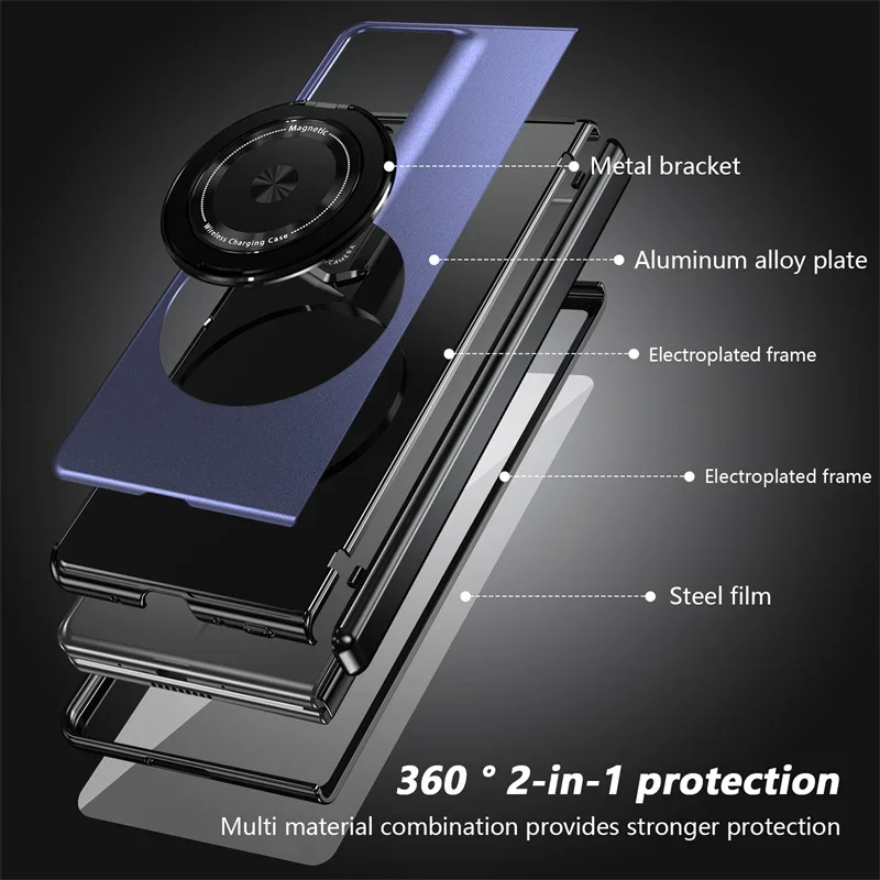 Matte Solid Color Shockproof Phone Case with Holder and Hard Shell Protection