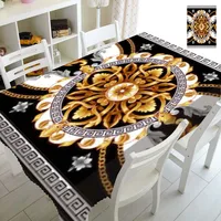 Chaîne de clés grecque noire et or, style baroque, pour fête d'anniversaire, décoration intérieure, nappe de table de luxe dorée à motif damassé, rectangulaire et carrée 1