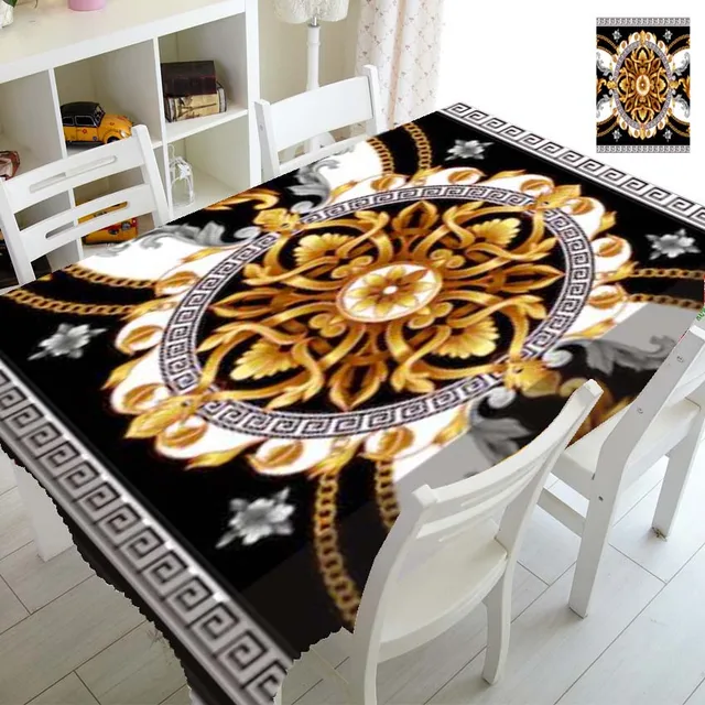Chaîne de clés grecque noire et or, style baroque, pour fête d'anniversaire, décoration intérieure, nappe de table de luxe dorée à motif damassé, rectangulaire et carrée 1