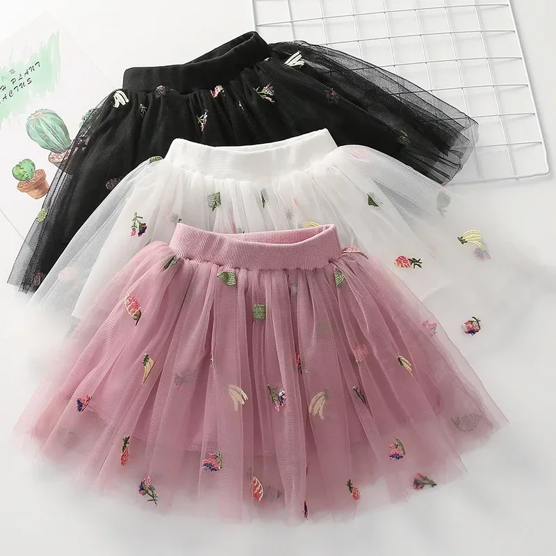 Girls Skirts Short Beauty Girl Yarn Skirts Baby Kids Girls Puff Summer Mesh Embroidered Princess Skirt Children Clothes