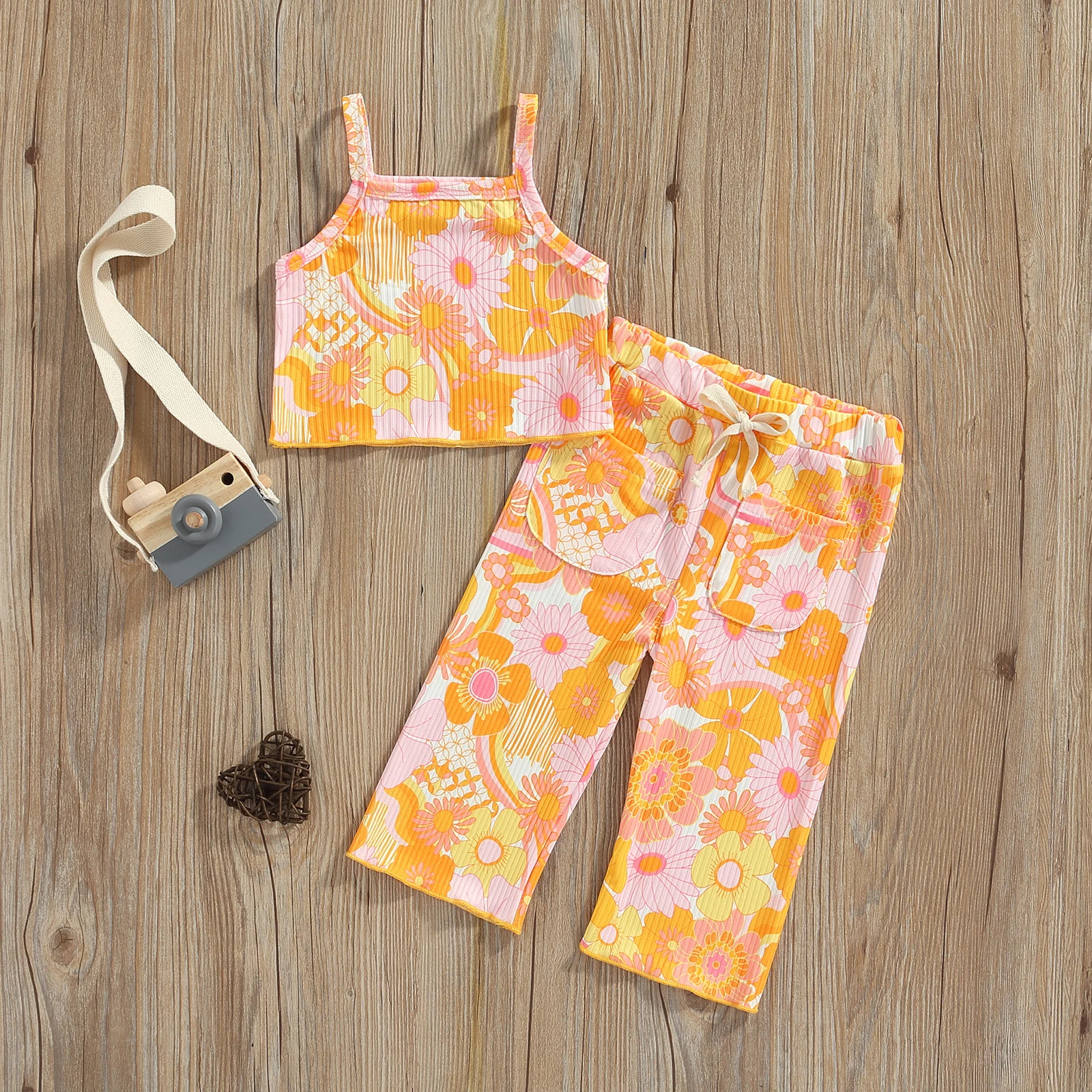 

Children Baby Girl 2pcs Clothing Suit Summer Tanks Tops Vest + Pants Floral Elastic Waist Drawstring Clothes Set Infant Outfits