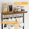 Bakers Rack with Power Outlet and LED Light, Small Microwave Stand with 4 Tier Shelves, Coffee Bar Station Table with 6 S Hooks 5