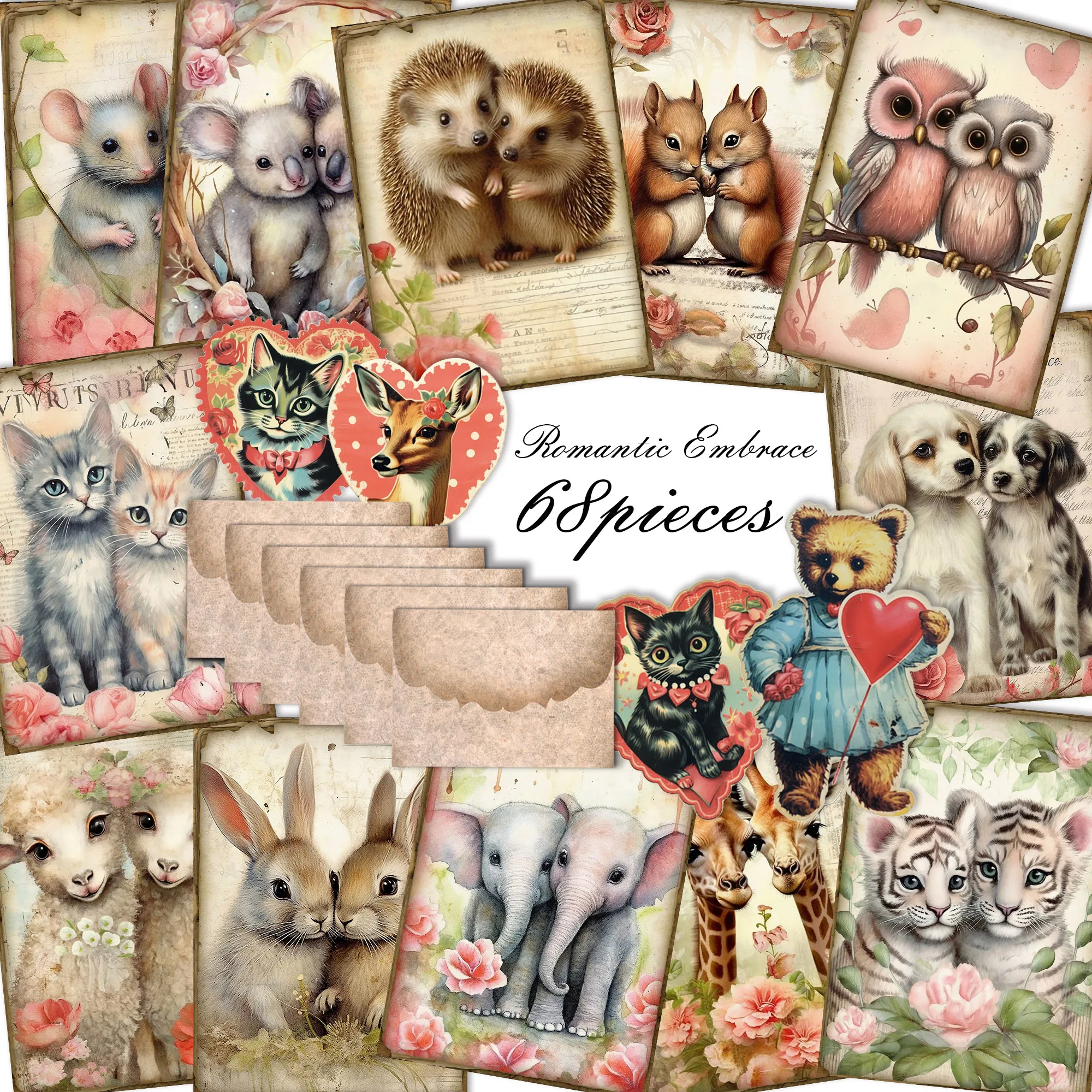 Romantic Animal Valentine's Day Thick Cards Kits with Sticker for Scrapbooking Supplies Junk Journal 68pieces(with 8 envelopes) stickers scrapbooking supplies
