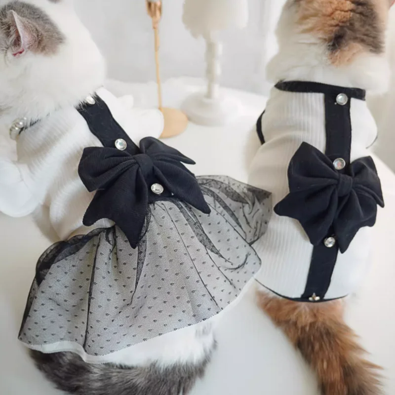 Pet Dog Clothes Luxury Dog Dress Bowknot Lace Summer Puppy Skirts Cotton T Shirt