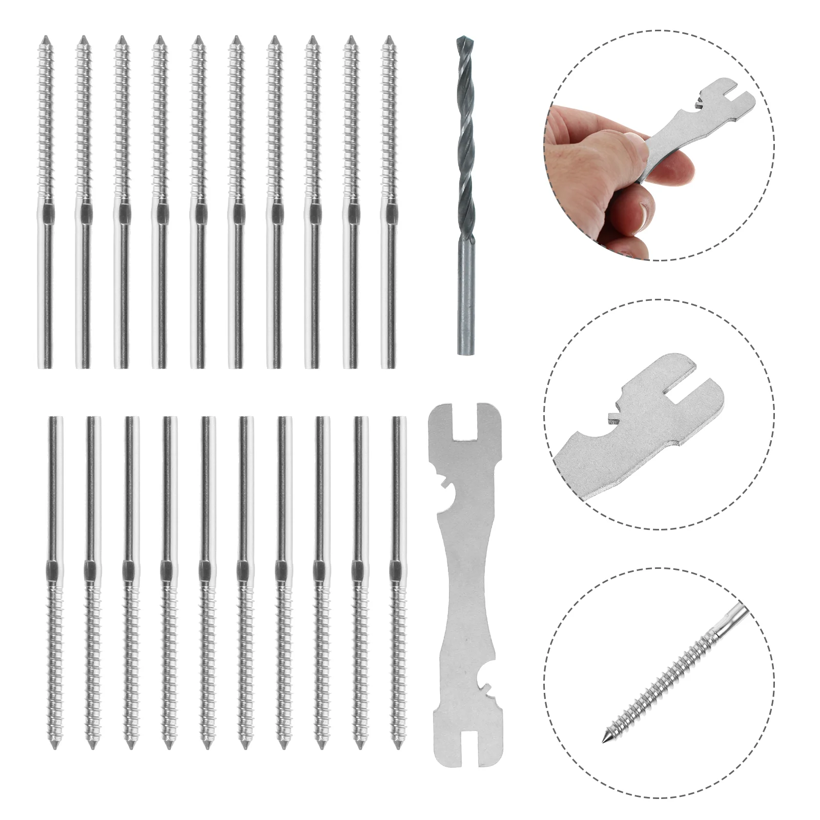 20 Pcs Straight Wood Screws Stainless Steel Handed Thread for Deck Railing Left Right Hardwares Cable