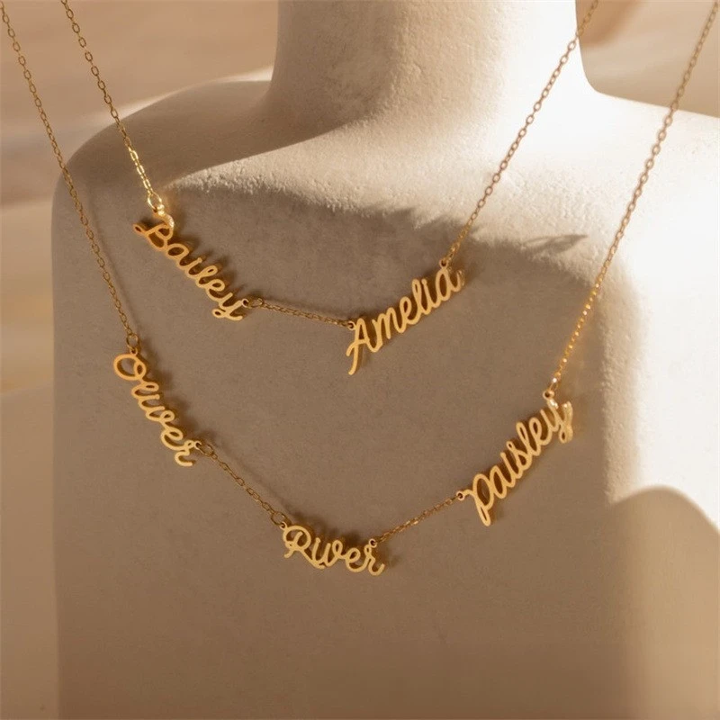 Luxury 925 Silver Personalize Multi Name Necklace Gold Plated Letter Nameplated Choker Chian Women Jewelry Gifts
