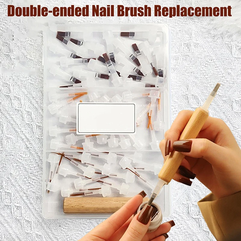 40/60 Pcs Nail Polish Brush With Double Head Pen Can Replacement Head Brush Nail Brush Liquid Applicators Manicure Tools 4