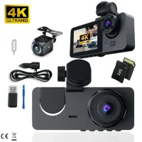 4K Car Dvr 3 Camra Dash Cam for Cars Camera for Vehicle Recorder Video Front Optional Rear Camera Night Vision Dashcam Wiht 32G