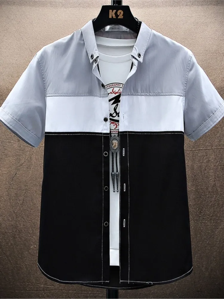 New Cotton Shirt men's short-sleeved Korean Summer Slim Plus Size Cool Brand New Casual Business Youth Trend Daily Top 6