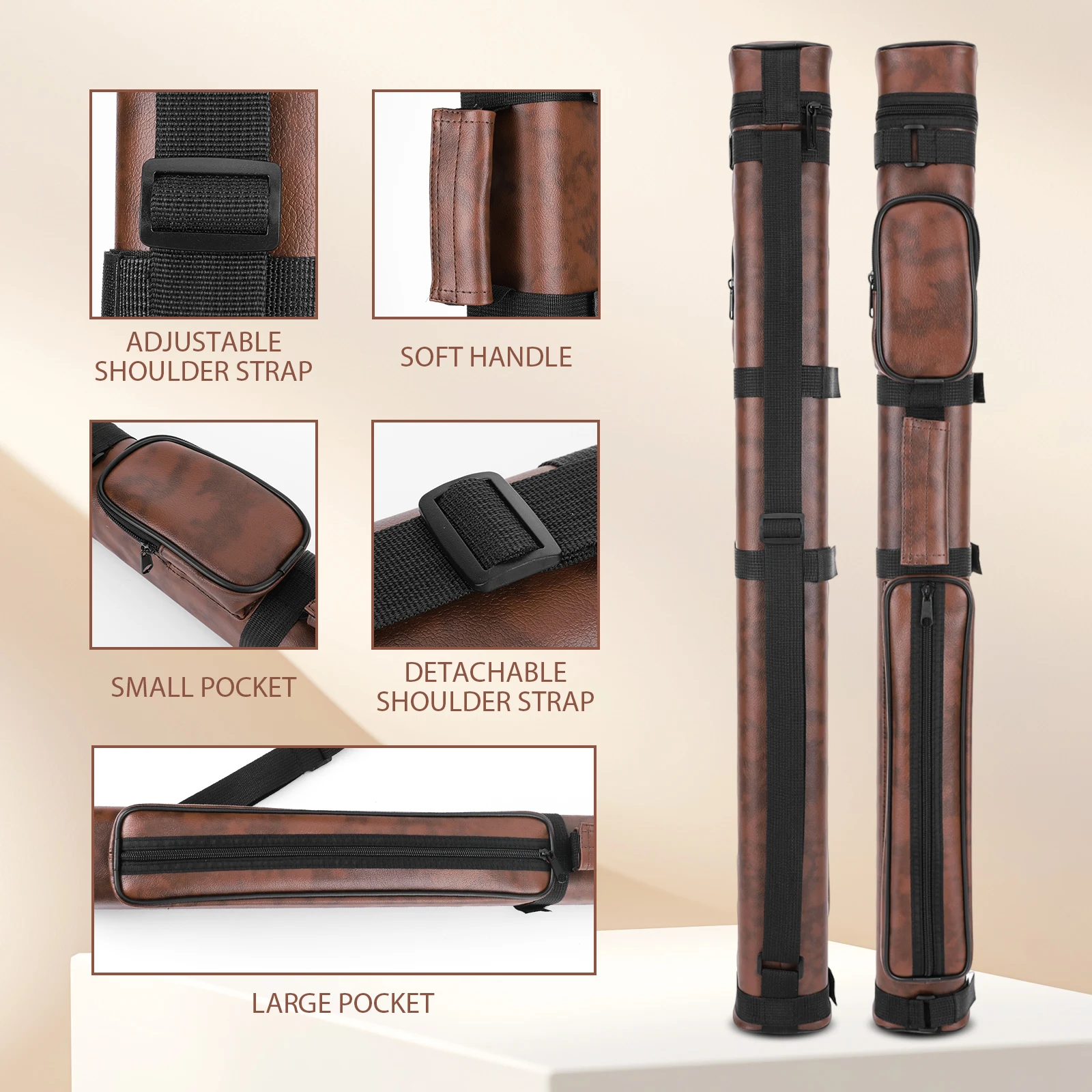 Square Four-Hole Pool Cue Case Leather Billiard Pool Cue Case Pool Stick Case Billiard Stick Carrying Case Billiards Accessories