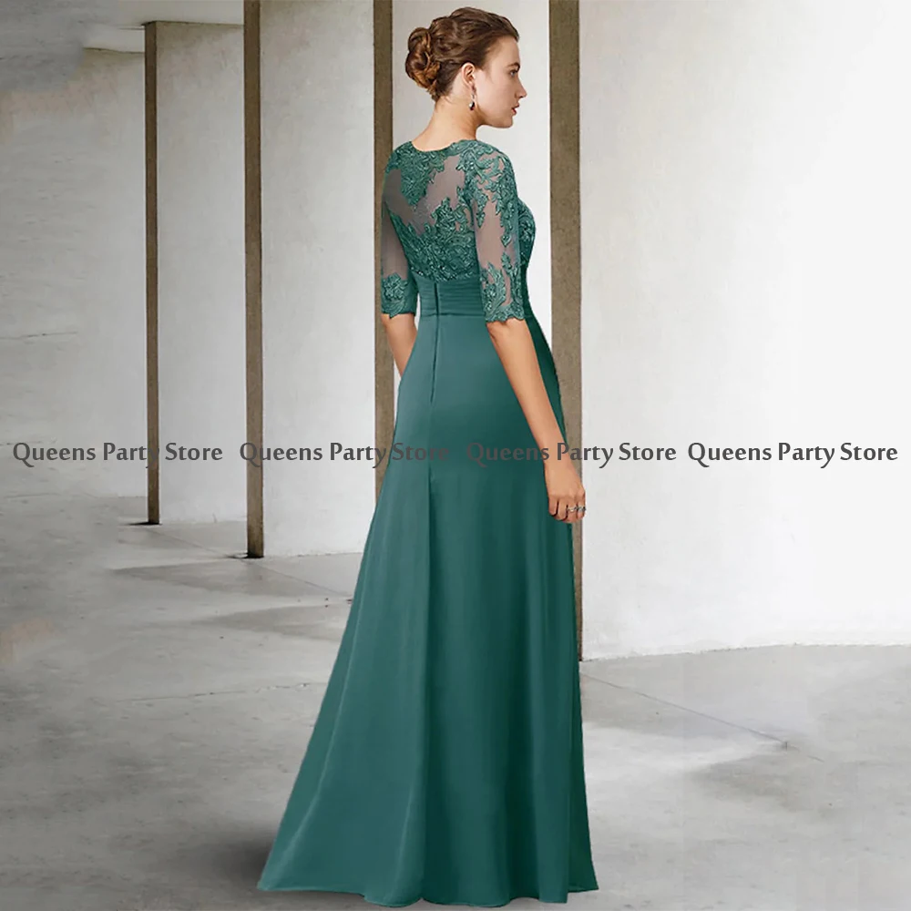 Mother Bride Dresses Green Half Sleeves Scoop Neck Chiffon
