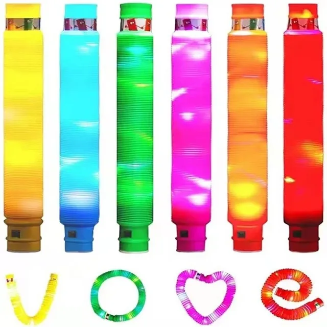 LED Flashing Pop Tubes Sensory Fidget Toy Flexible Glowing Stress Relieve Toys Anti-stress Bellows for kids Squeeze Gifts Toys