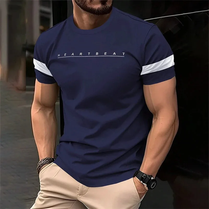 T-shirt grafiche a righe con lettere semplici e alla moda per uomo, streetwear estivo, T-shirt stampate in 3D, streetwear, T-shirt hip-hop - immagine 3