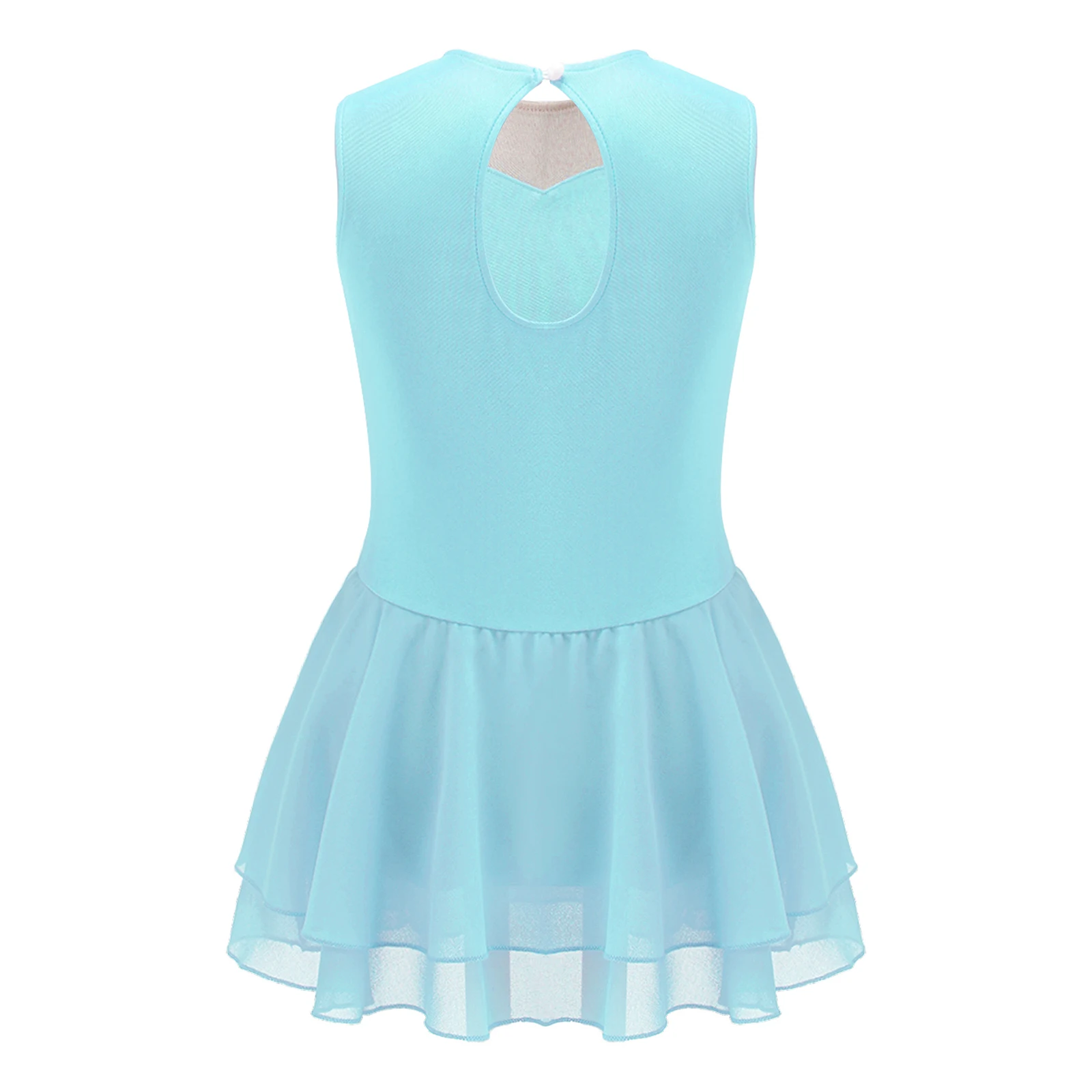 Kids Gymnastics Leotard for Girls Sleeveless Patchwork Shiny Floral Roller Ice Figure Skating Dress Ballet Clothes Dance Wear