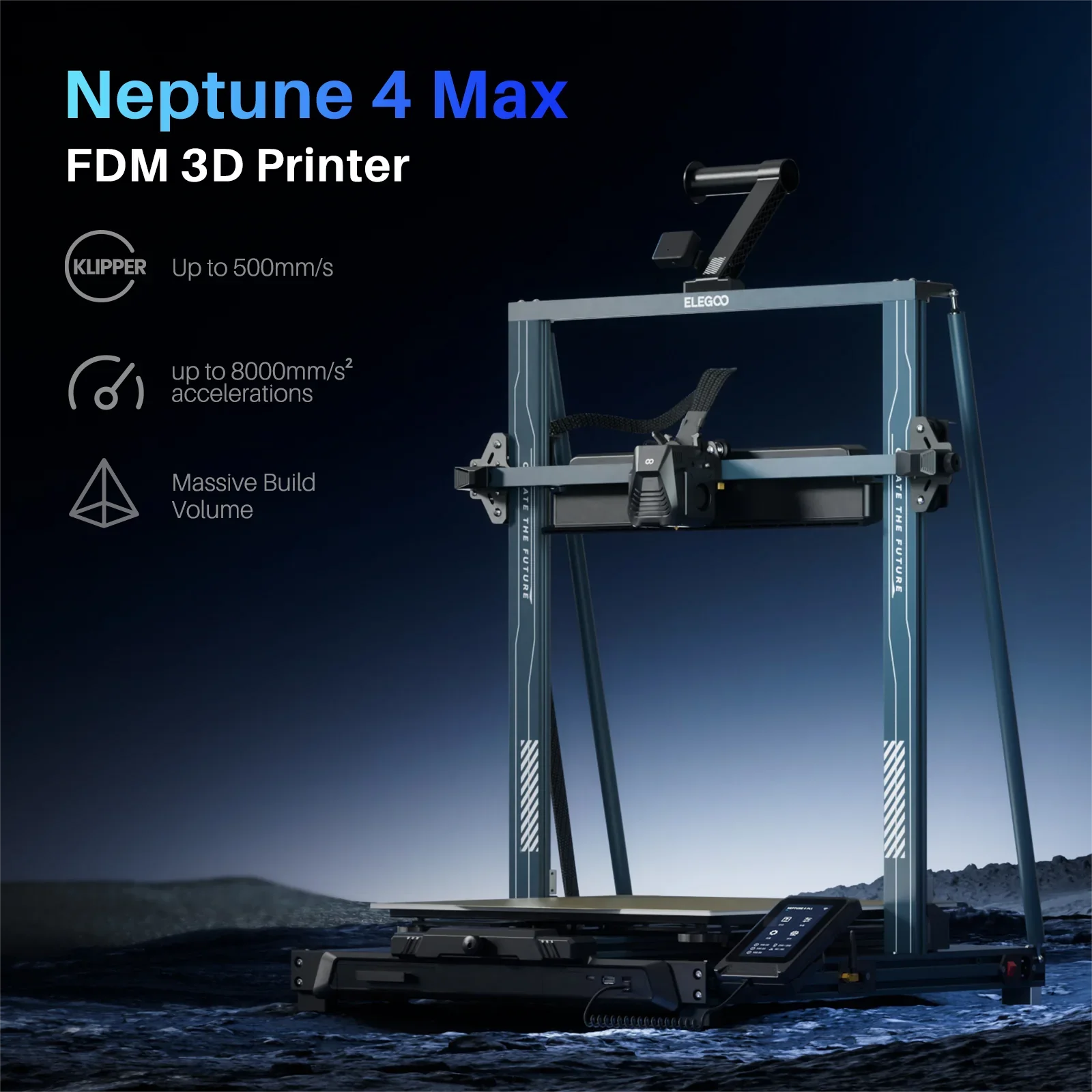 ELEGOO NEPTUNE 4 MAX FDM 3Dプリンター、最大500mm/sの印刷速度 