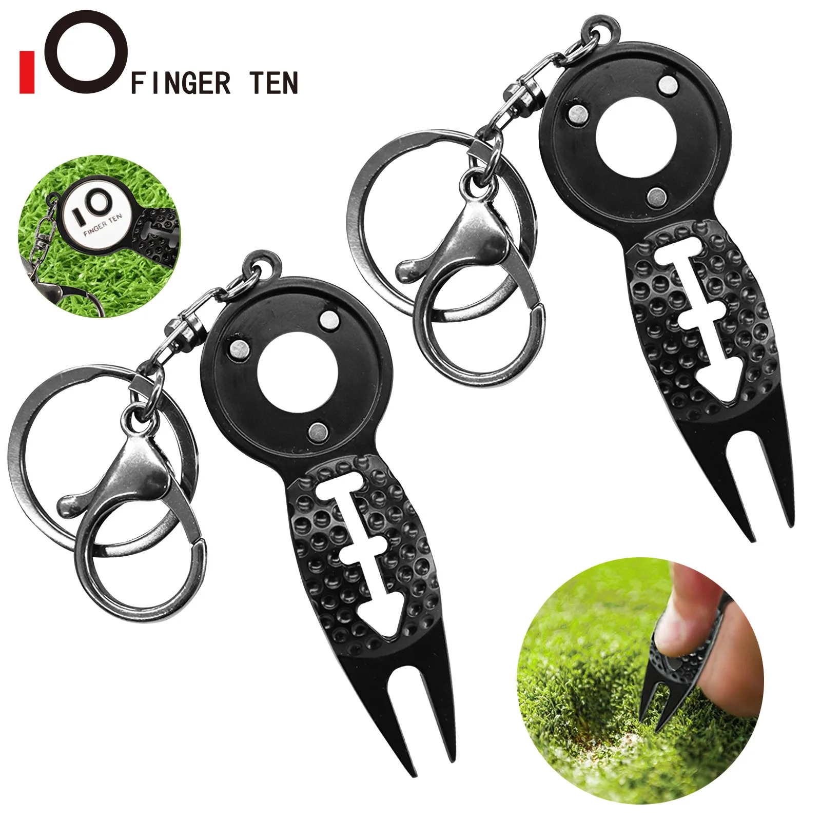 Golf Divot Repair Tool with Alignment and Ball Marker Switchblade