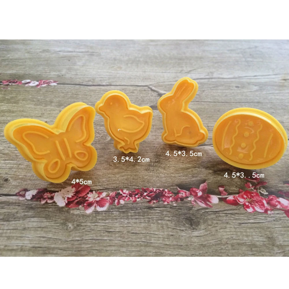 Description Picture 3 of item4Pcs Easter Bunny Pattern Plastic Baking Mold Kitchen Biscuit Cookie Cutter Pastry Plunger 3D Die Fondant Cake Decorating Tools