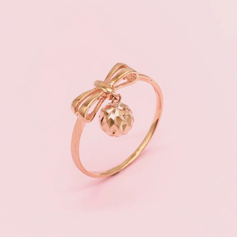 585 Oro Viola 14K Oro Rosa Rotondo Con Fiocco Di Perline Fedi Nuziali Per Coppie Gioielli Di Fidanzamento Da Donna Dolce Romantico Regolabile