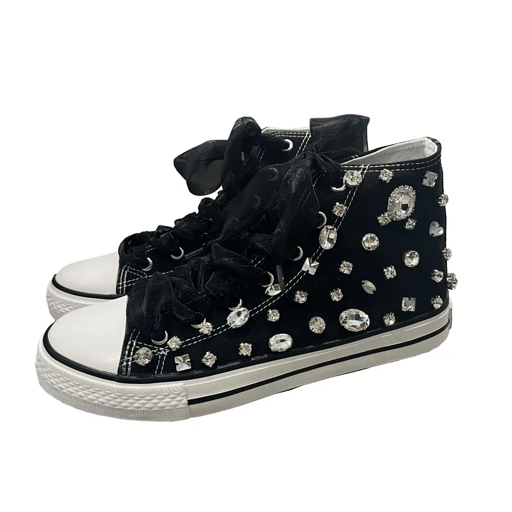 

Черные высокие холщовые кроссовки, женская модная блестящая Вулканизированная спортивная обувь для скейтборда, разноцветные Большие размеры