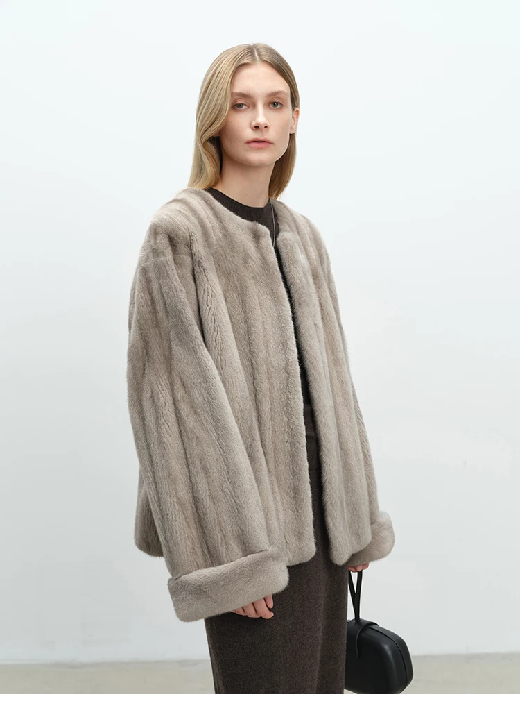 Lautaro Autumn Winter Short Luxury Elegant Thick Warm Soft Brown Faux Mink Fur Coat Women Long Sleeve Modern Chic Fluffy Jacket