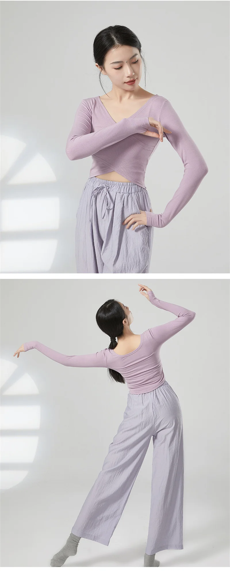 Damen-T-Shirt für klassischen Tanz, wendbar, atmungsaktiv, Yoga-Top, kurzärmelig, moderner Tanz, Ballett, langärmelig, Trainingskostüm – Detail 9