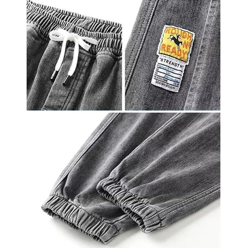 Men Jeans Elastic Tie Up Harem Denim Pants Male Bound Feet Designer Cargo Joggers Denim Trousers Daily Narrow Leg Casual Jeans 6