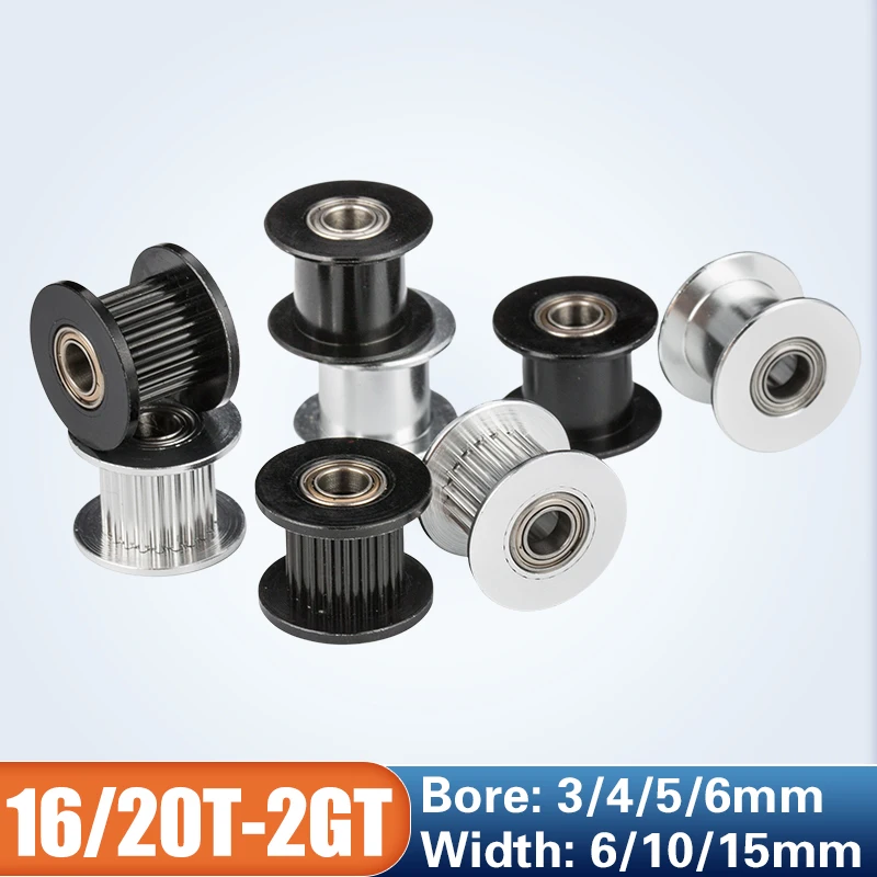 GT2 Idler Timing Pulley 16-tooth 20-Teeth with 3mm or 5mm Bore with Bearings for 3D Printer Parts Timing Belt 6mm 10mm