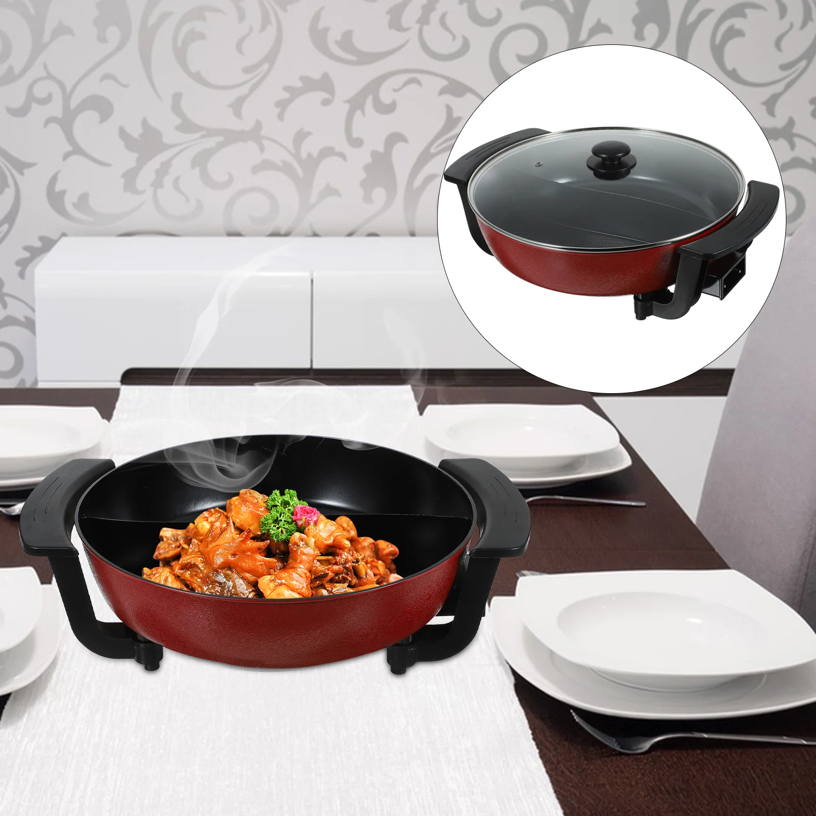 Electric Fondue Pot Hot With Divider Cooker Wok Divided Pan Multifunction  Hotpot - AliExpress