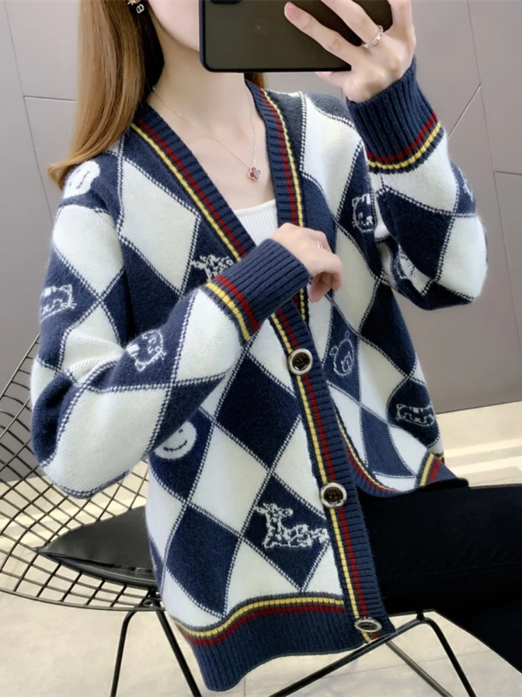 

New Spring Autumn Women's Fashion Long Sleeve Loose Cardigan Sweater Office Lady Knitted Casual Tops Women Elegance Bottom Shirt
