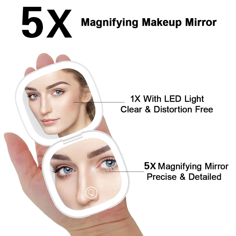 Mini Led Makeup Mirror With Light 5X Magnifying Small Pocket Portable